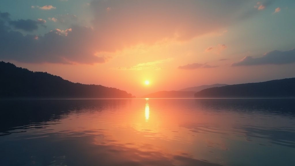 A calm sunrise over a tranquil lake, symbolizing hope and new beginnings after emotional storms.